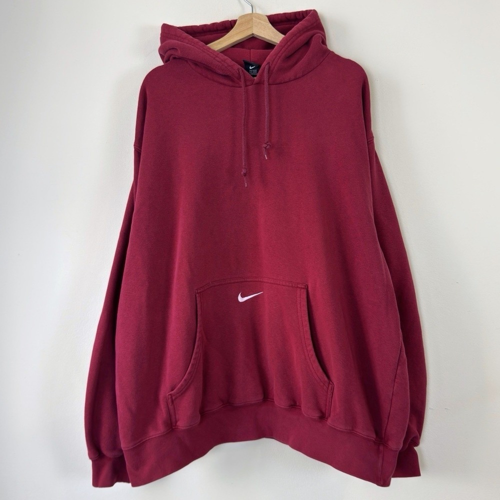 Vintage 2000's Nike Center Swoosh Pocket Embroidered y2k Maroon Red Hoodie - XXL